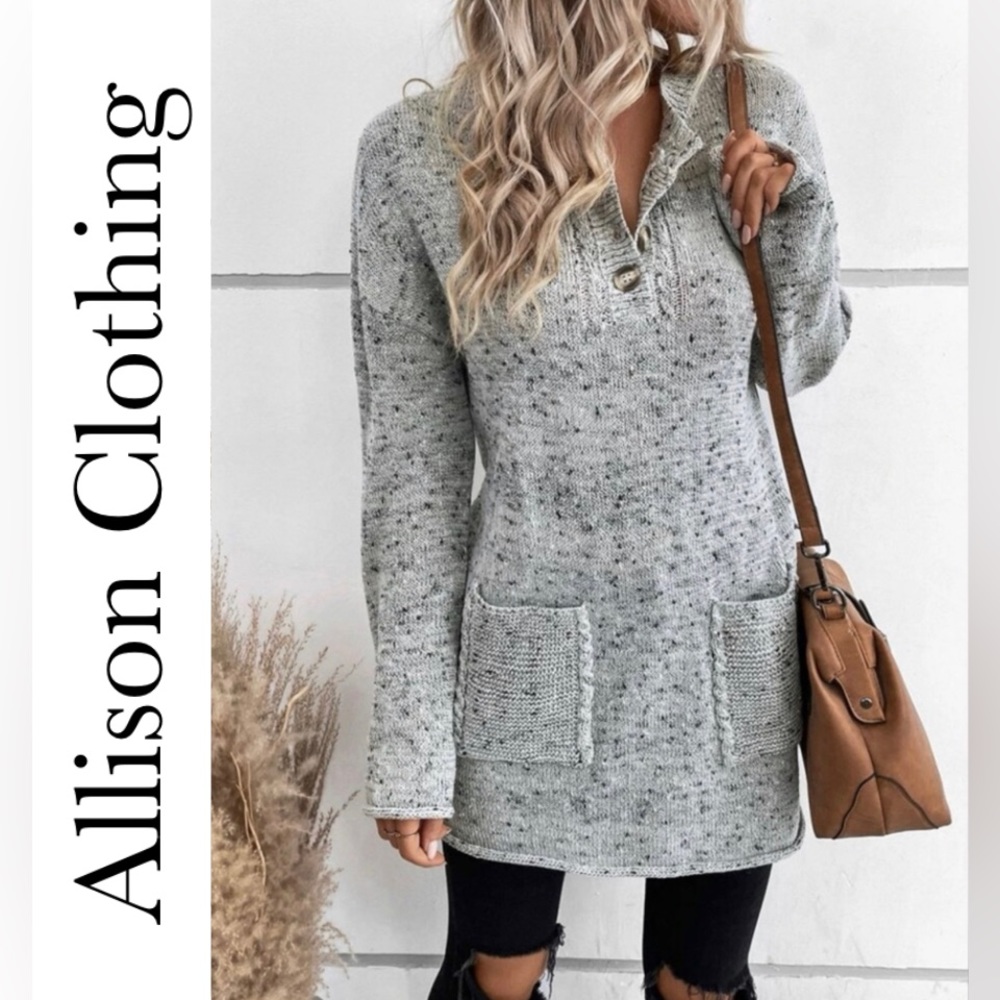 Grey Marled Knit Sweater